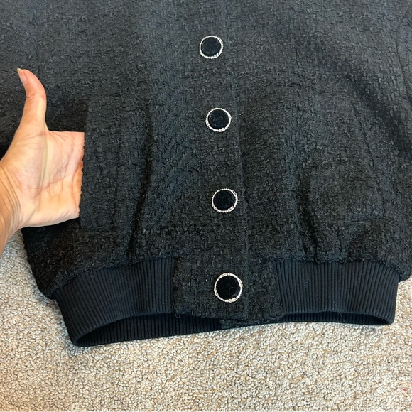 Zara Black tweed bomber jacket velvet button front Sz S - Picture 8 of 13